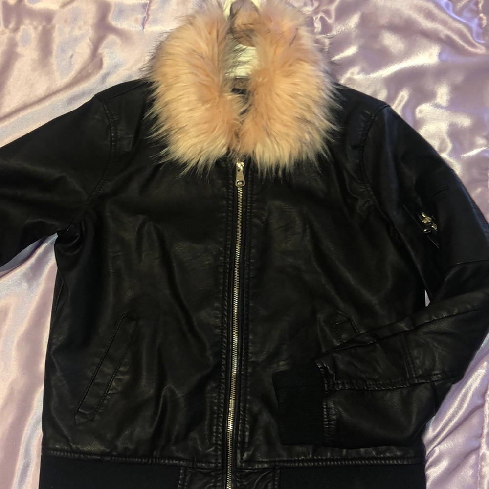 Faux Leather Jacket with pink fur